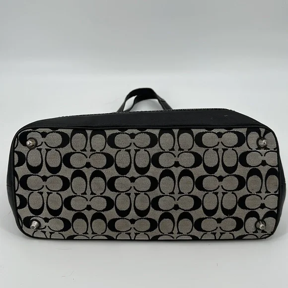 COACH Black & Gray Hampton Signature C Canvas Shoulder Bag Satchel Purse #F12643 - Picture 7 of 14
